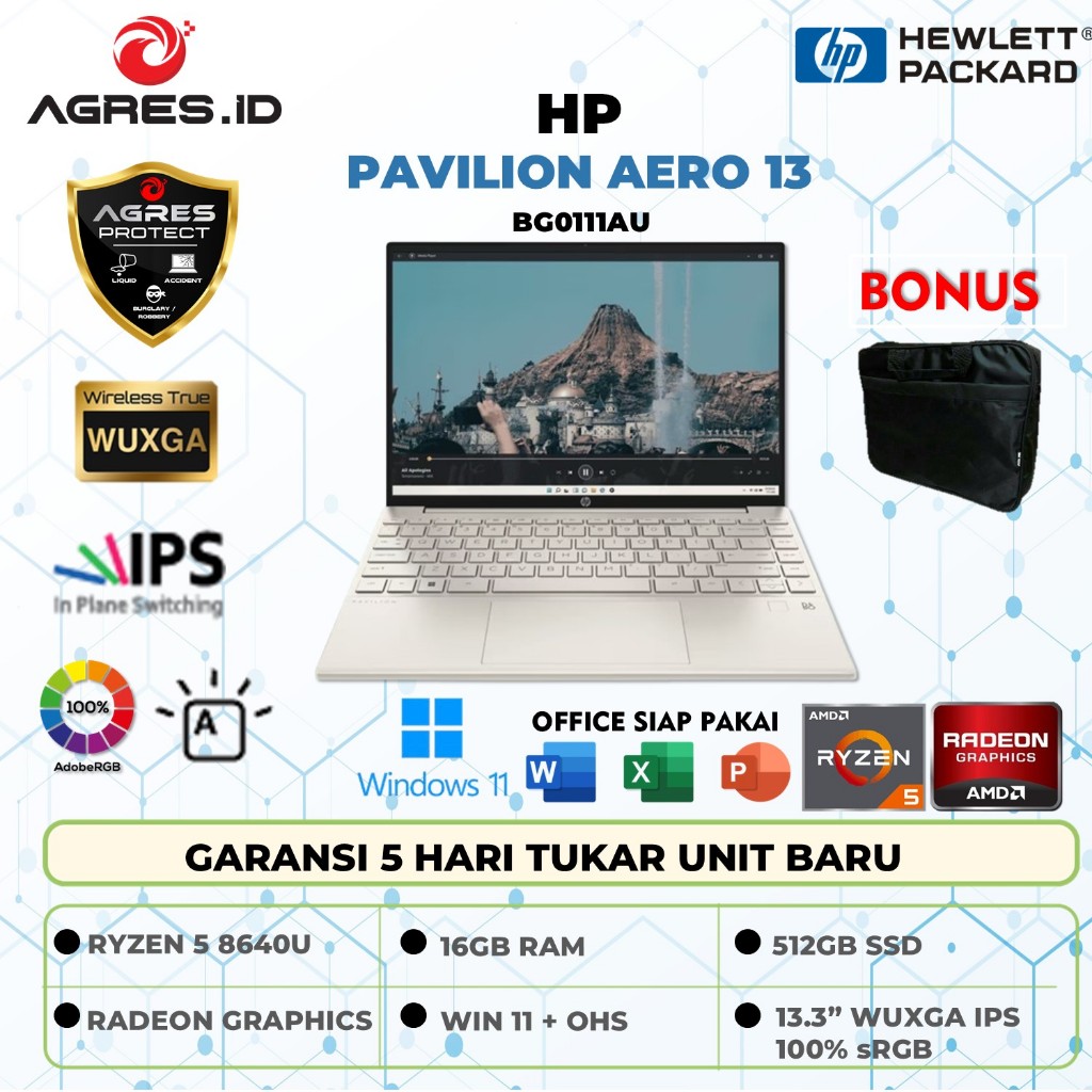 Laptop Hp Pavilion Aero 13 Ryzen 5 8640 16GB 512GB W11+Ohs 13.3 Wuxga Ips