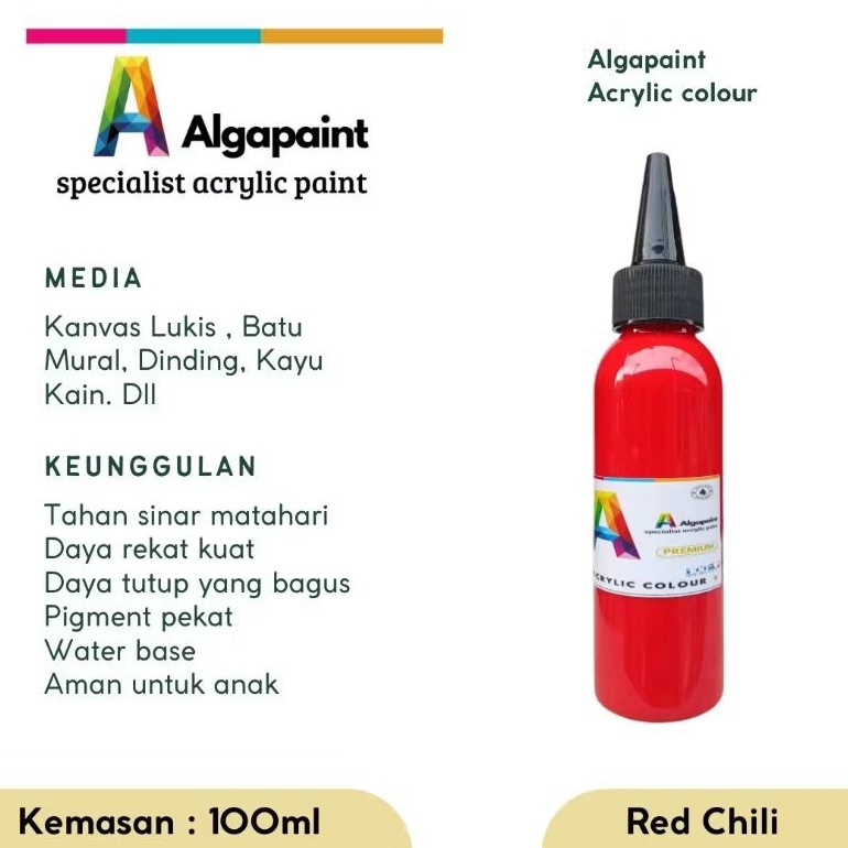 

Algapaint cat akrilik/mural/ lukisan/dinding/kayu/kain/sepatu/painting/catair/lukis/art/catlukis/acrylicpainting/melukis/alatlukis/acrylic/kuaslukis/senilukis/drawing/catminyak/acrylicpaint/pelukis/belajarlukis/perlengkapanlukis/hobilukis/redchili