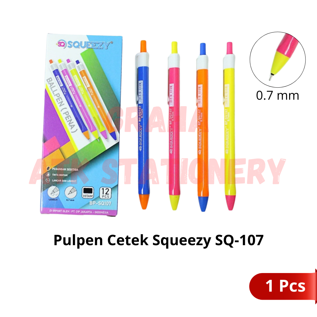 

[1 Kotak] Pulpen Cetek Squeezy BP-SQ107 / Ball Pen / Pena Cetek 0.7mm BP-SQ107