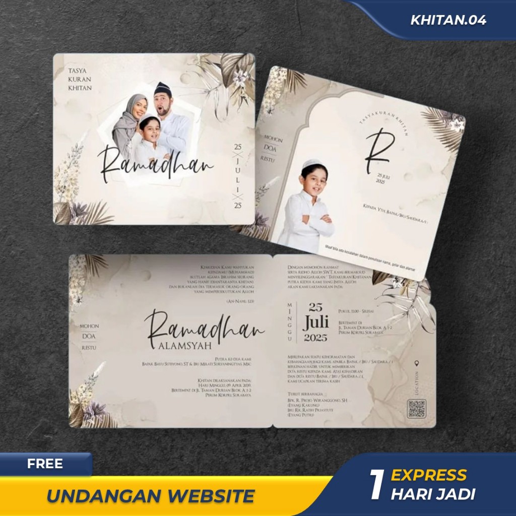 CETAK UNDANGAN KHITANAN SUNATAN AESTHETIC ELEGANT SIMPLE MURAH SOFTCOVER CUSTOM FOTO LIPAT 2 BAHAN T