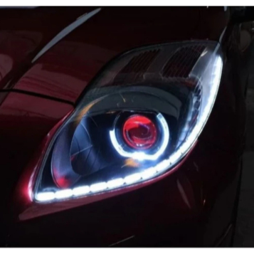 custom headlamp toyota Yaris bakpao projector biled aes + Alis DRL sein running