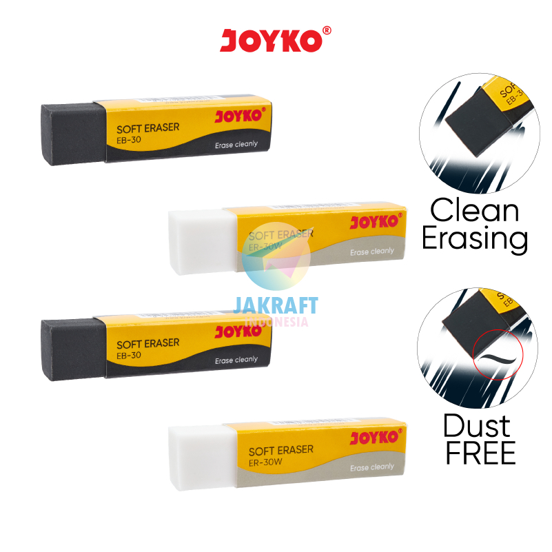 

(1 Pcs) Penghapus Pensil Panjang JOYKO EB-30 Hitam Black / ER-30W Putih White Dust Free Eraser Super Bersih Seperti Boxy