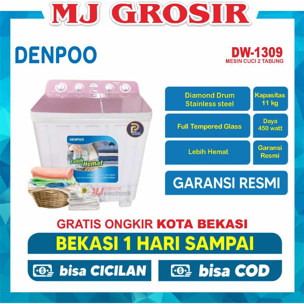 MESIN CUCI DENPOO DW 1309 PLATINUM 11KG 2 TABUNG DW1309 11 KG TWIN TUB