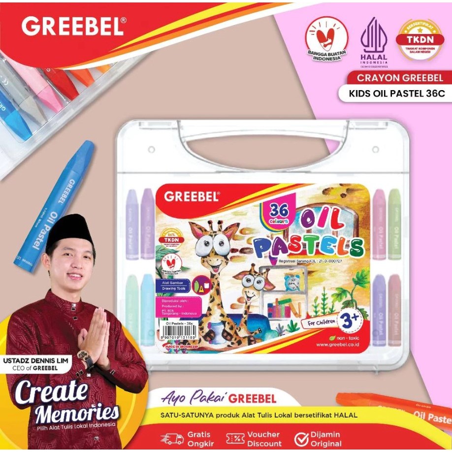 

GREEBEL Crayon Krayon KIDS OIL PASTEL 36 Warna / Crayon Greebel / Krayon 36 Warna / Non toxic