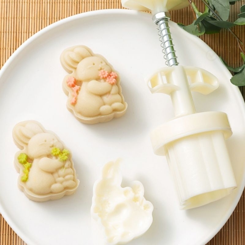 RB Cetakan Kue Bulan Kelinci Bunga 3D 50 gr Lucu Imlek Nastar Mooncake Cookies Mold Plunger Stamp