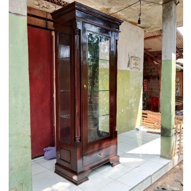 Lemari Hias Minimalis Pintu Kaca,  Lemari Pajangan Minimalis Jati 1 Pintu