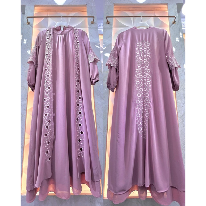 Gamis Dress 2 in 1 Inner Outer Bordir | Gamis Ceruty Bordir | Gamis mewah murah