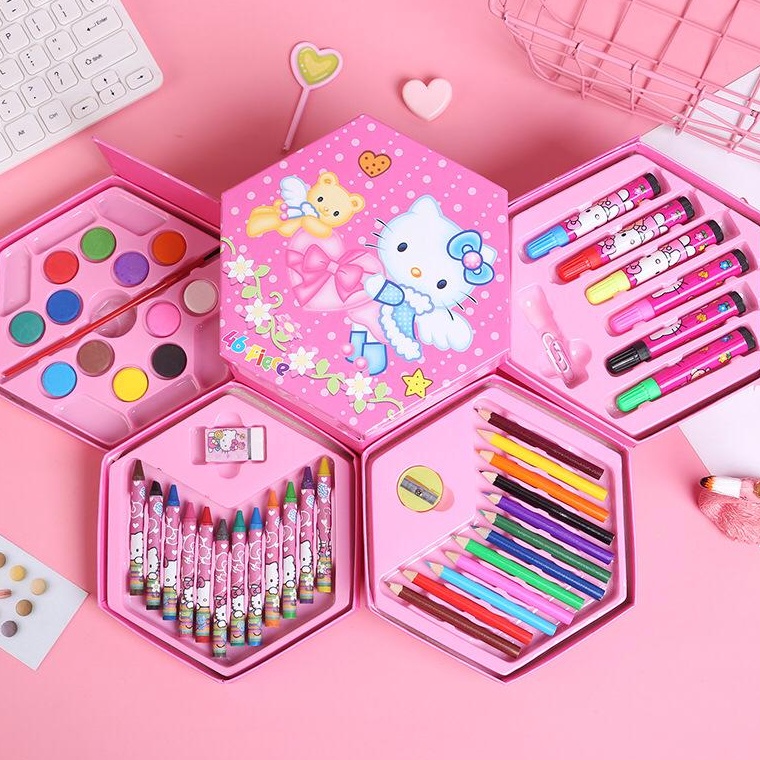 

Dijamin Baru JUALLARISIDCrayon set 46pcs 4in1 pensil cat warna alat seni pensil cat menggambar melukis