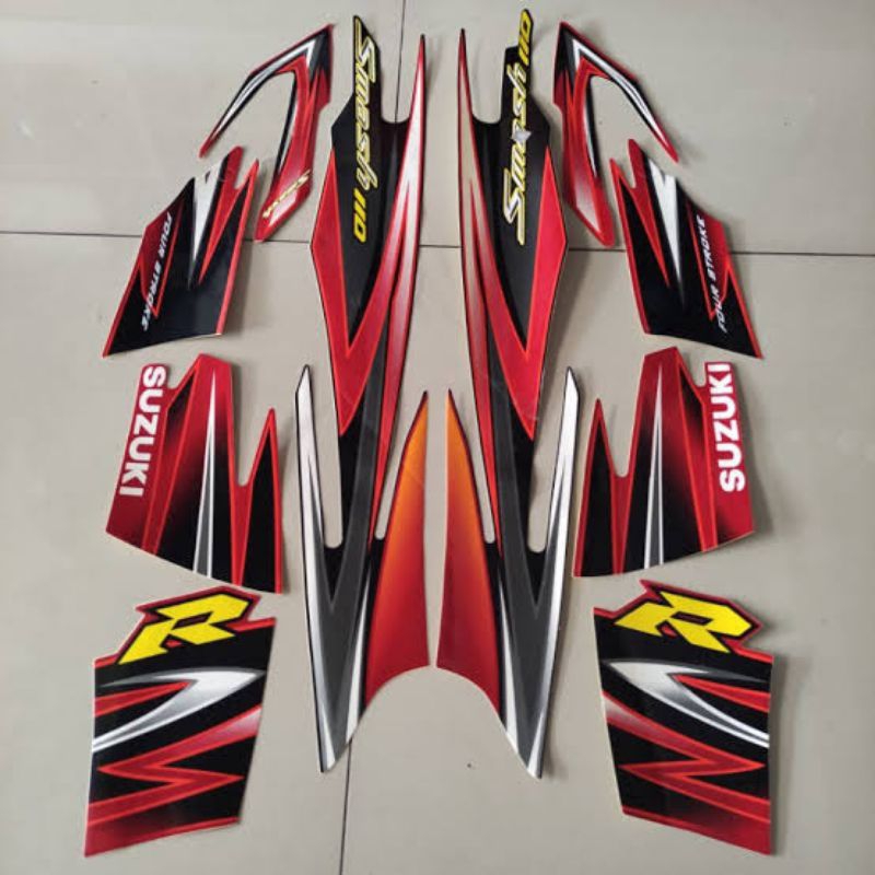 lis body Stiker striping Suzuki New Smash 110 R 2009 Merah hitam kw