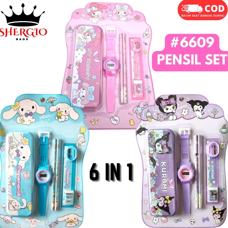 

Sekarang Bermanfaat 669 Studen Set Alat Tulis Sekolah Karakter Kuromi Cinamonrol My Melody Pensil Karakter Anak Perempuan GIO BAGS Jam Tangan Rautan Penggaris 6 In 1