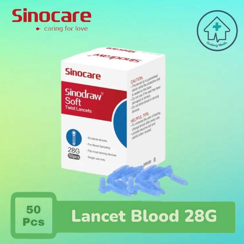 Sinocare Sinodraw Blood Lancet 28G Isi 50pcs   Lancet Sinocare
