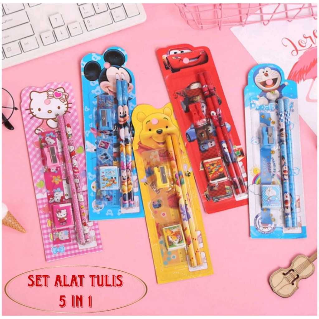 

[ SALE ] MINI STATIONERY SET ALAT TULIS SEKOLAH 5 in 1 KARAKTER LUCU