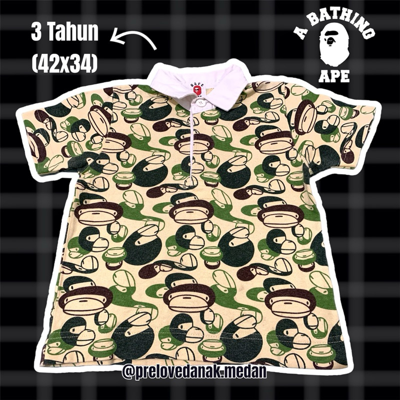 Polo shirt Bap3 x Baby milo kaos kerah anak full golden tag usia 3 Tahun