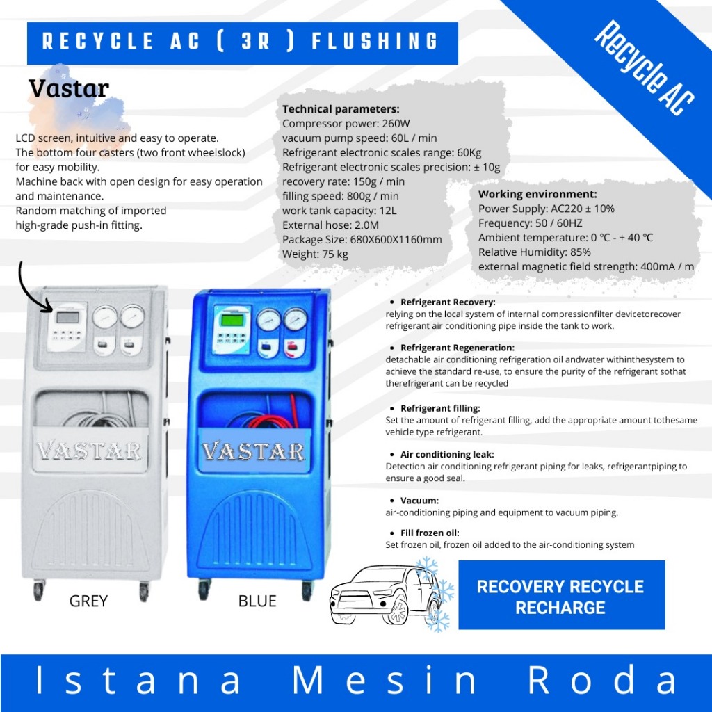 Recovery Recycle Recharge(3R) AC flushing ac mobil merk vastar