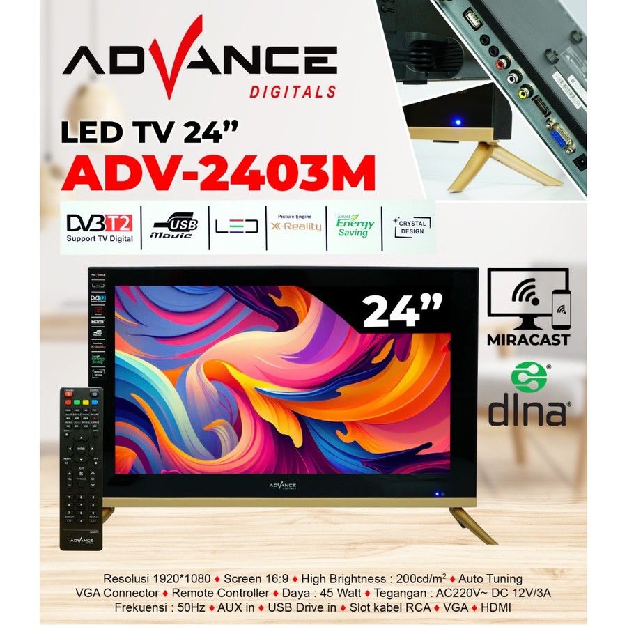 ADVANCE TV DIGITAL 24INCH ADVANCE ADV 2403M DIGITAL TV MIRACAST
