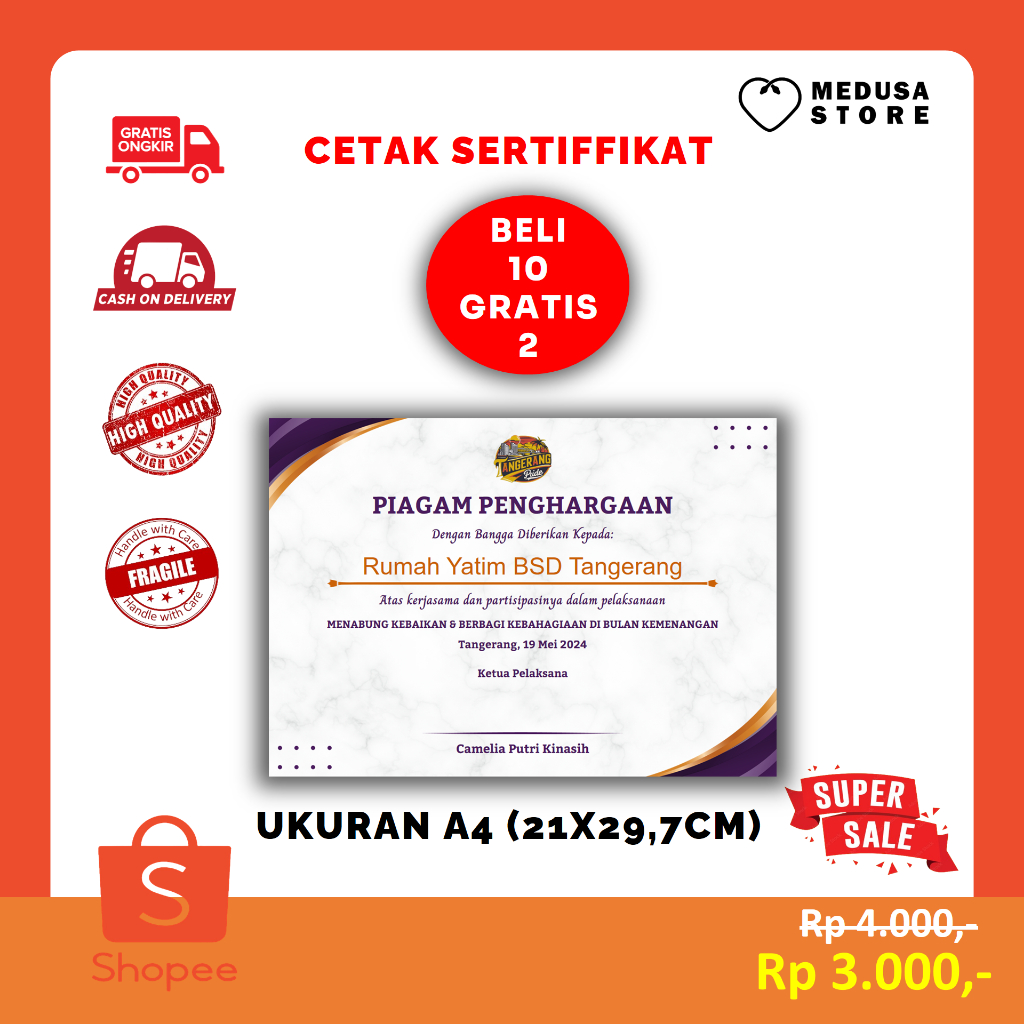 Sertifikat Komputer-Toefl Resmi - Seminar Online - Bela diri cpns - renang - custom/ Piagam Lomba