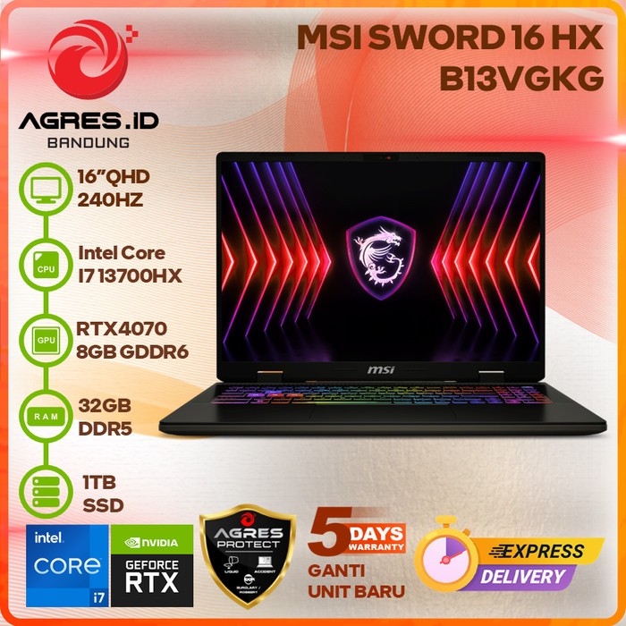 MSI SWORD 16 HX B13VGKG I7 13700H RTX4070 16GB 1TB 16"QHD IPS 240HZ