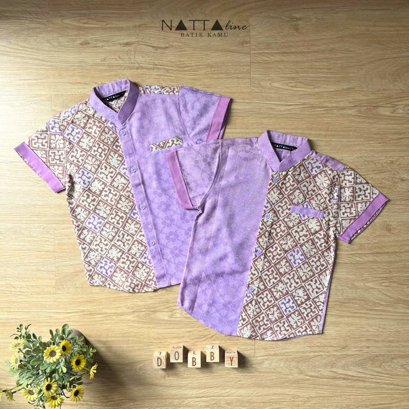 Kemeja Batik Anak Laki Laki Lengan Pendek Dobby Ungu Nattaline