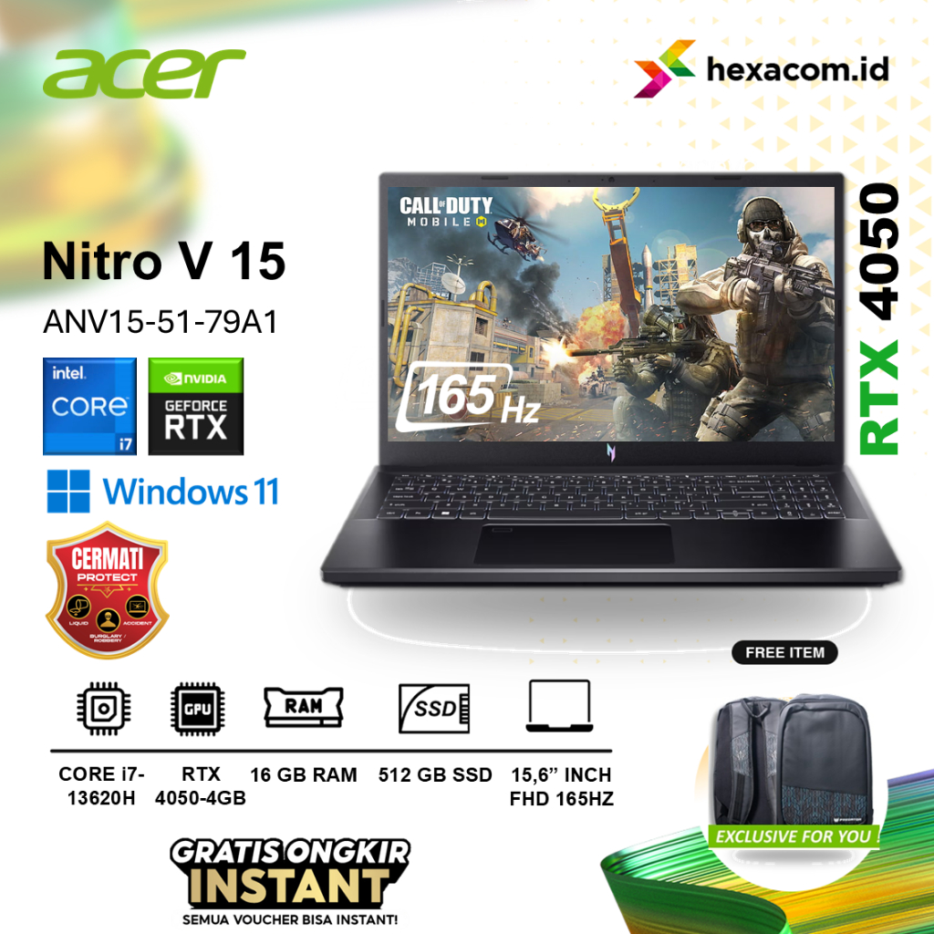 Acer Nitro V15 i7-13620H RTX 4050 RAM 16GB 512GB SSD 165HZ