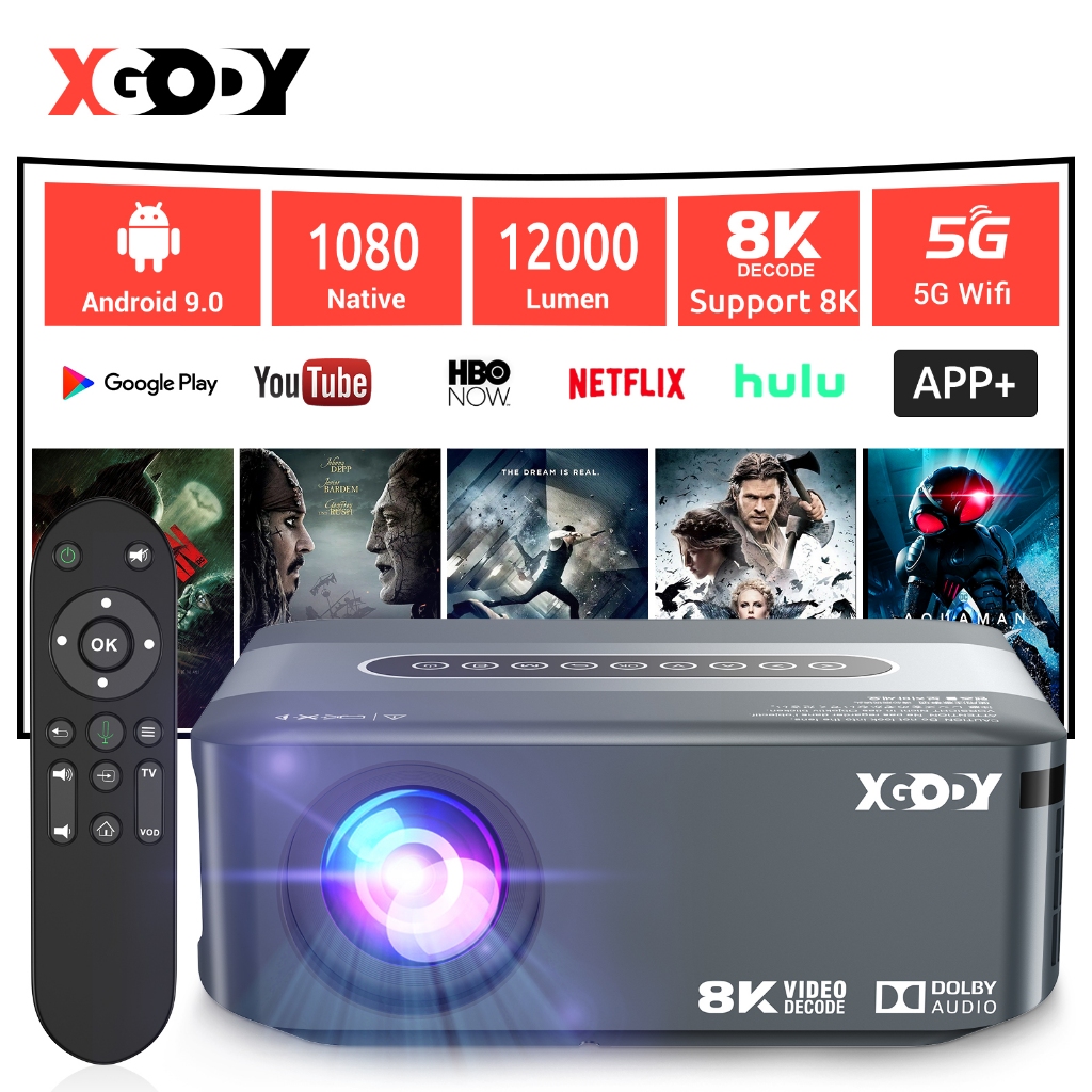 【2 Hadiah Gratis】XGODY X1 Samrt Proyektor  Android Dolby Audio Netflix Youtube  4K WiFi Bluetooth  4