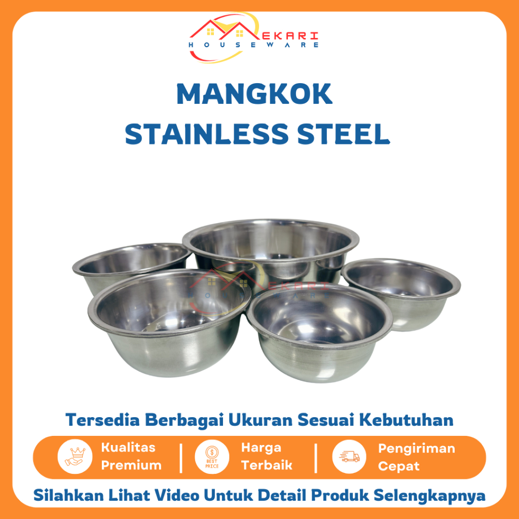 Baskom / Mangkok Stainless Steel Tebal Anti Panas / Wadah Makanan Serbaguna