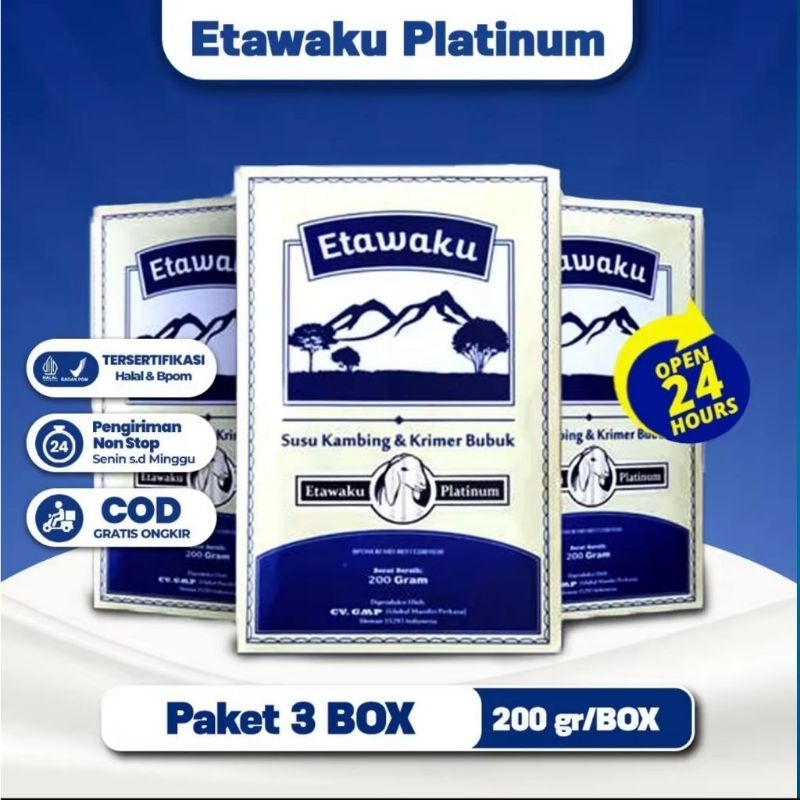 

Etawaku Platinum Susu Etawa Untuk Paru-Paru dan Sesak Nafas Original 100% Paket 3 Box