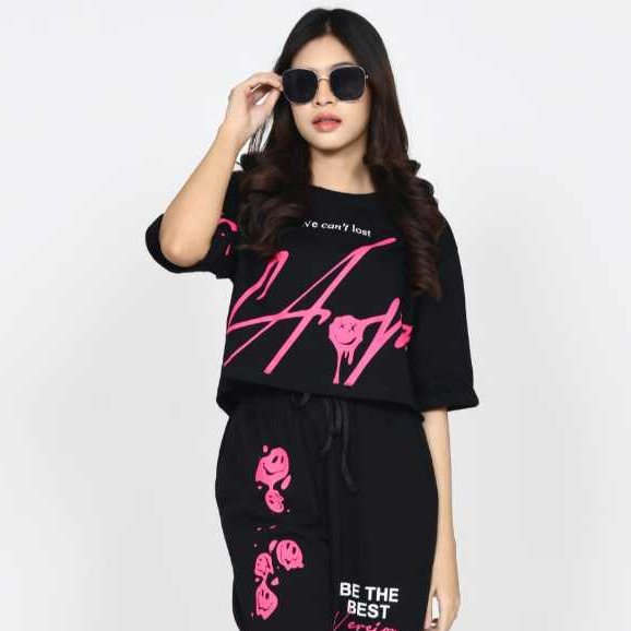 Kaos Wanita - Kaos Combed 24S - Meisua Croptop Oversize - Varian Croptop Hope Hitam (XL)