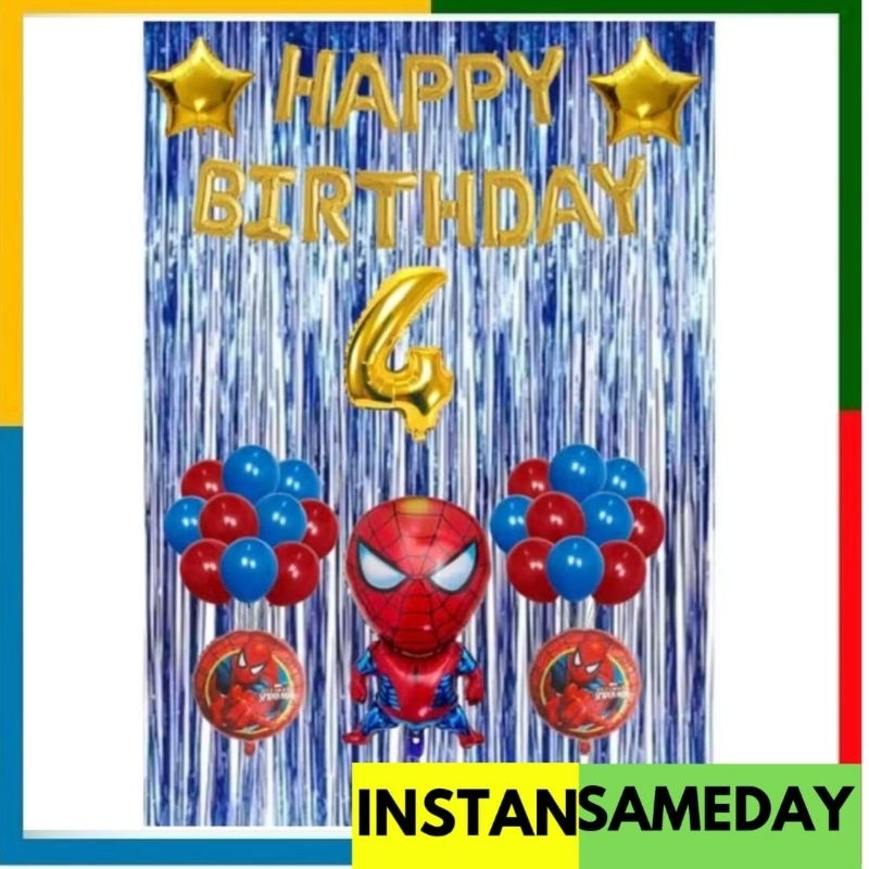 Balon Set Dekorasi Ultah Anak Tema Jumbo Spiderman Simple Hemat