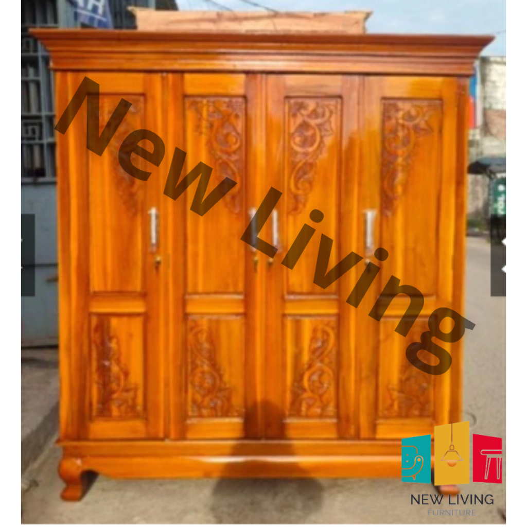 Lemari Pakaian Kayu Jati 4 Pintu Minimalis / Lemari Baju Gamis