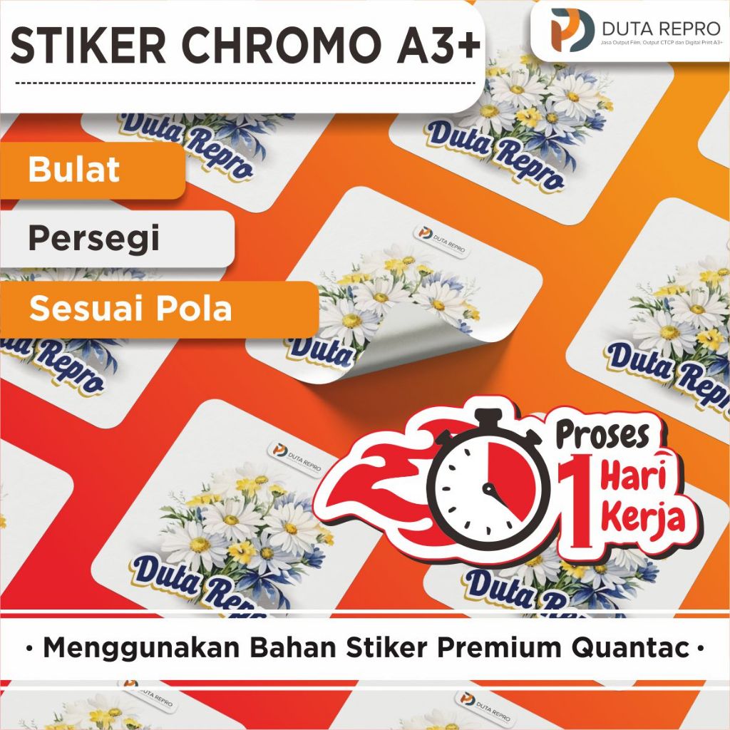 

Cetak Sticker Custom Chromo / HVS (+ Kiss Cut). Minimal Checkout Qty 3