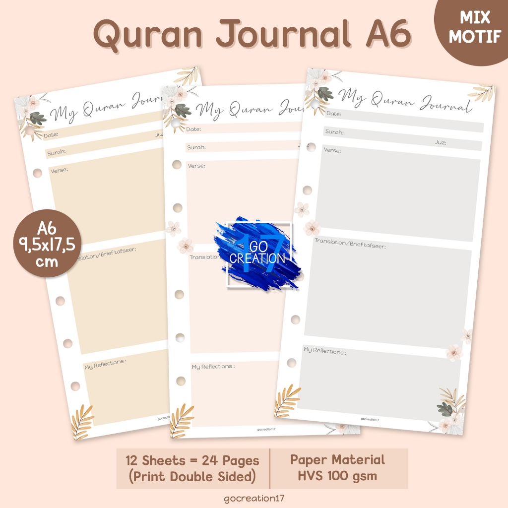 

Buku Planner Refill Kertas Binder Quran Journal Motif Premium A6