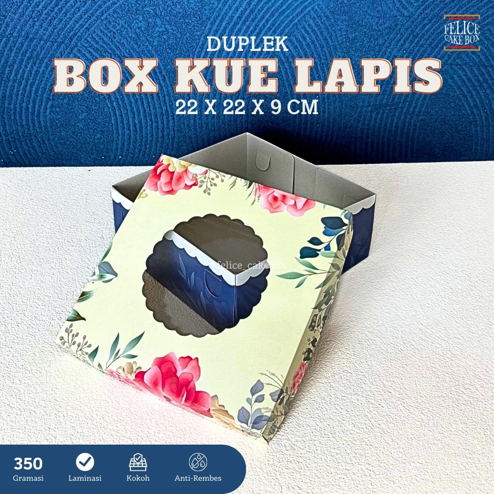BOX KUE MOTIF BUNGA 22X22X9 CM isi 10 cm / DUS KUE BOLU LAPIS / DUS KUE LAPIS LEGIT / BOX KUE LAPIS 