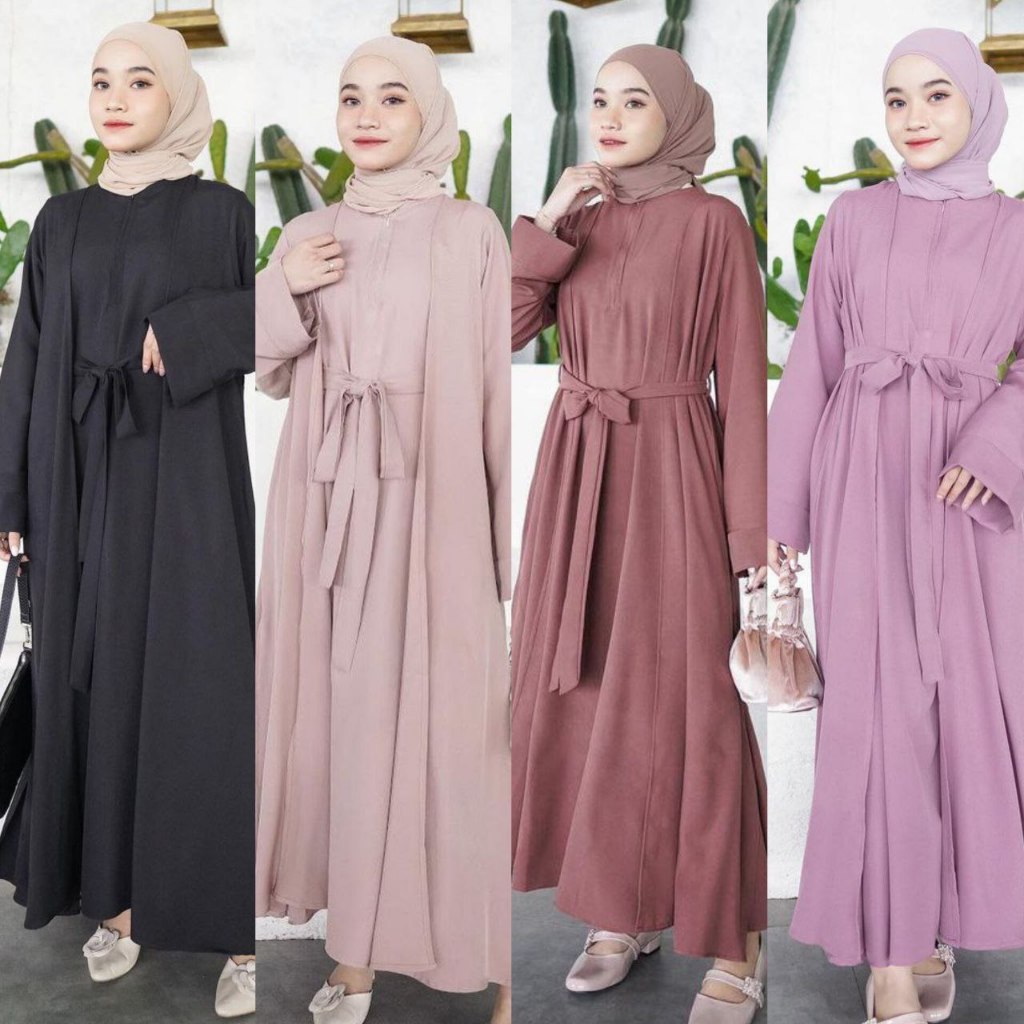 abaya 2IN1 set gamis abaya outer inner polos abaya crincle terbaru