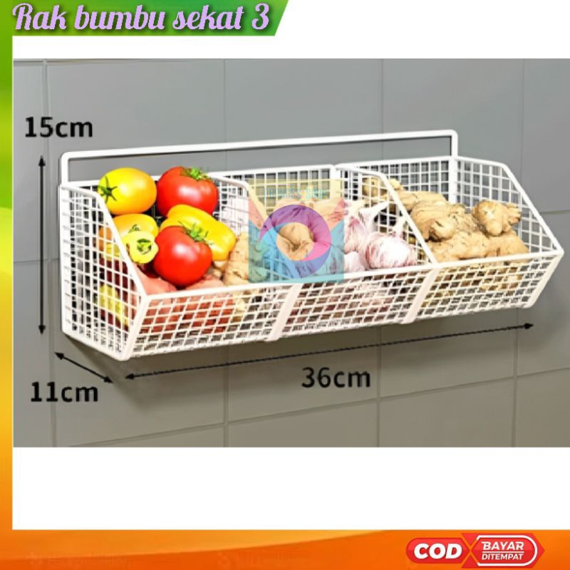 RAK BUMBU DAPUR SEKAT 3 PUTIH, RAK DINDING BUMBU DAPUR, KERANJANG PENYIMPANAN BUMBU DAPUR