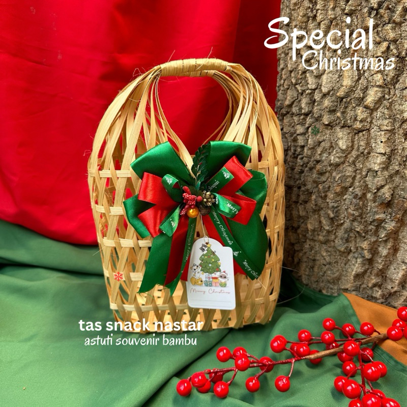 

TAS KUE KERING NATAL GOODIEBAG NATAL SNACK NASTAR WARNA HIAS PITA NATAL goodie bag lucu tas kerajinan murah keranjang parsel