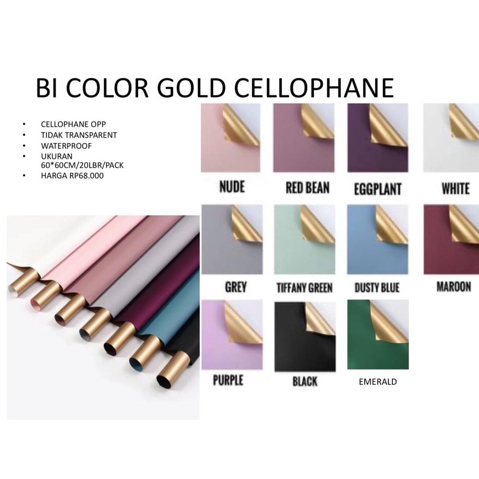 

Diskon Surprise 2lembar Bi color gold cellophanekertas bungawrapping paper