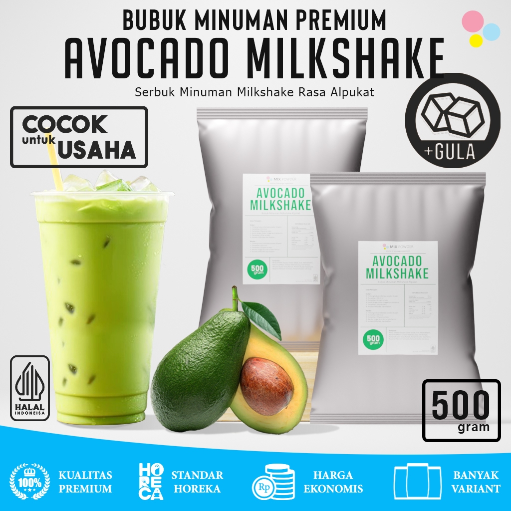 

Mix Powder Avocado Milkshake Bubuk Minuman Premium Rasa Alpukat Based Milk Shake Instan Drink Kemasan 500 Gram