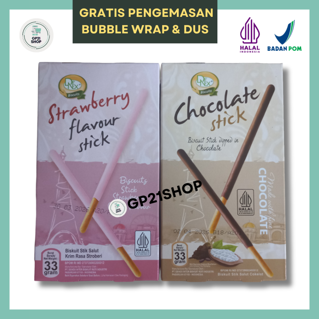 

Denex Wafer Stick Box 33gr - Biskuit Stik Coklat Strawberry Snack Cemilan Murah Enak