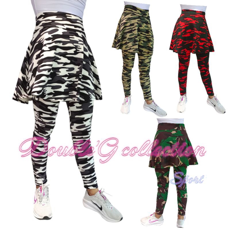 double'G collection legging rok payung olahraga motif loreng bahan scuba / celana panjang olahraga w