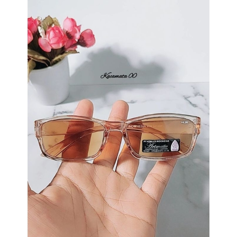 Kacamata baca /kacamata plus rabun dekat frame kotak warna brown atm3014br +0.50 sd +4.00