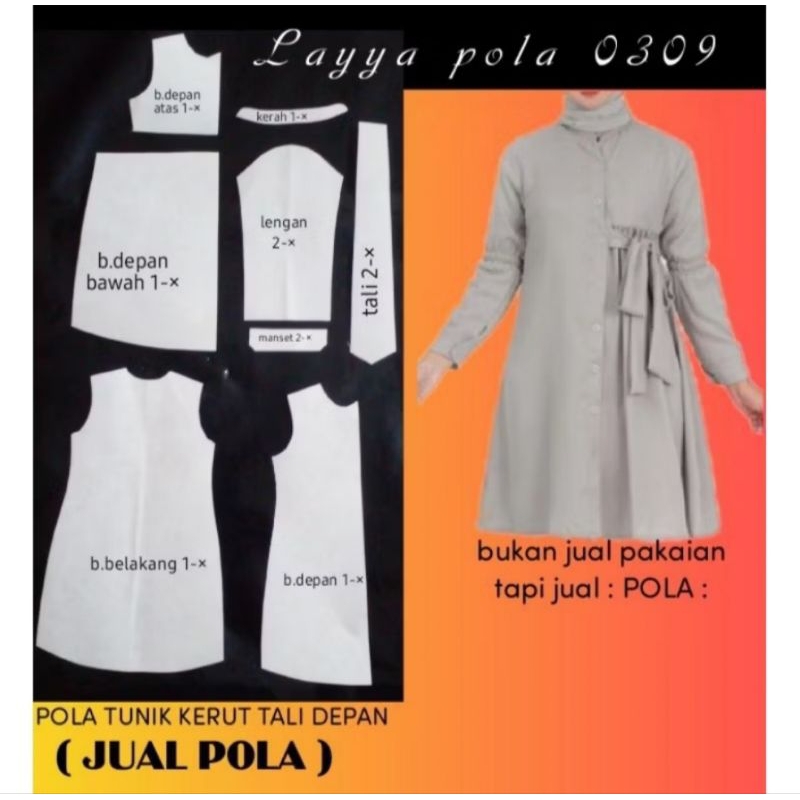POLA TUNIK KERUT TALI DEPAN