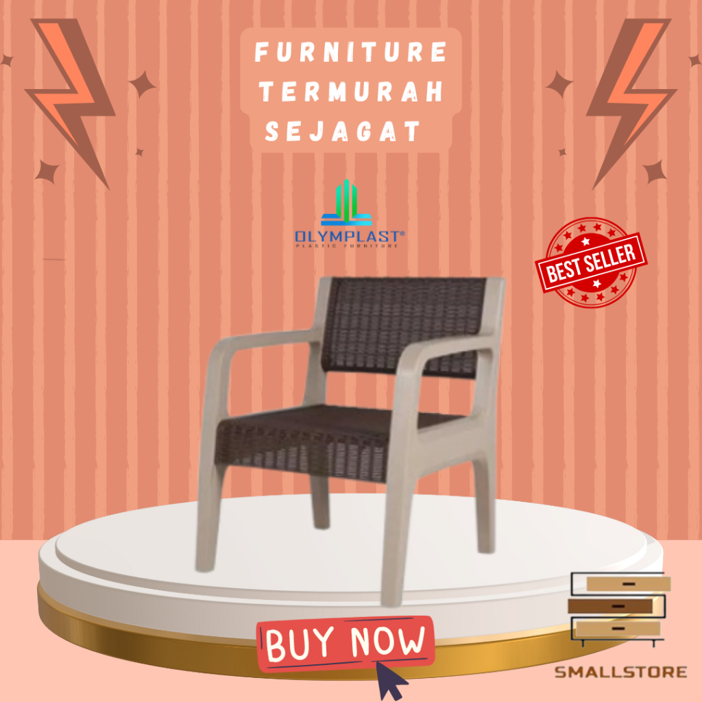 Kursi Teras Olymplast OSC-R / OSCR Motif Rotan Sofa 1 Dudukan / 1 Seater, Kursi Taman / Kursi Plasti
