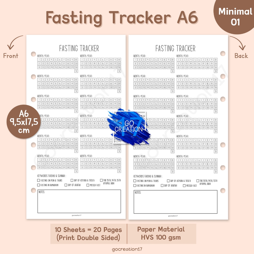 

Buku Planner Refill Kertas Isi Binder Fasting Tracker Pelacak Puasa Simple Minimalis A6