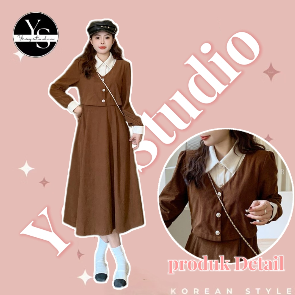 HIJAB FRIENDLY DRESS MIDI LENGAN PANJANG RETRO POLOS KOREA STYLE