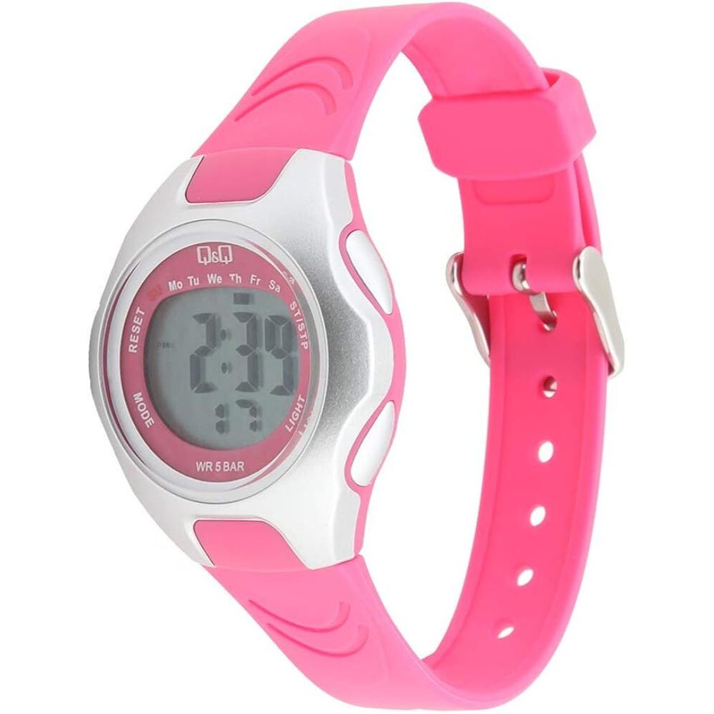 Jam Tangan Remaja Perempuan QnQ M195J005Y Cewek Wanita Digital Rubber Tali Karet Warna Pink Original