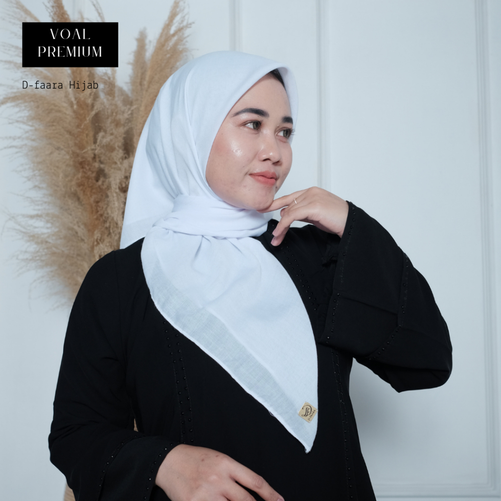 Hijab Putih Segi Empat Polos Voal  Premium Square by D-faara