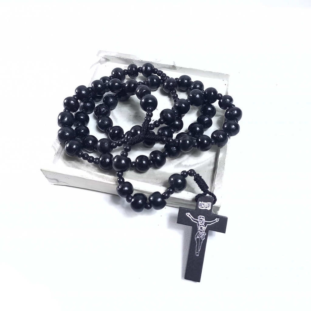 Rosario Bulir Bahan Kayu Kopi Warna Hitam / Aksesoris Kalung Rosario Katolik/Souvenir Rosario Katoli