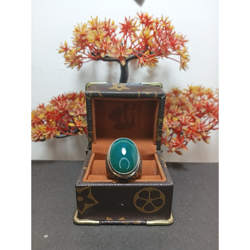 Batu Lawasan Hijau Garut Ring Perak Ukir