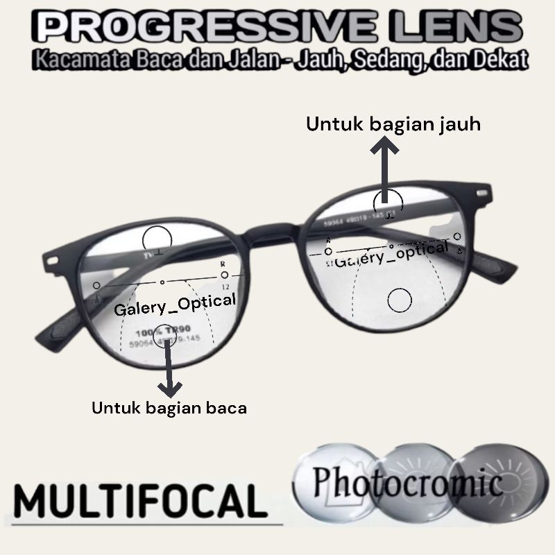 ￼Kacamata Progresif Pria/Wanita | Kacamata Baca Plus Jalan | Frame Kacamata Progresif Blueray/Photoc