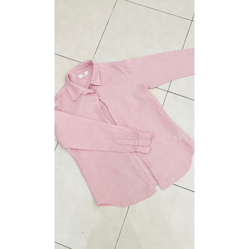 kemeja uniqlo baby pink